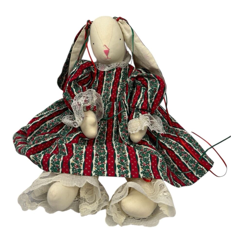 Vintage Collectible Primitive Handmade Folk Art Bunny Rabbit Doll 20"